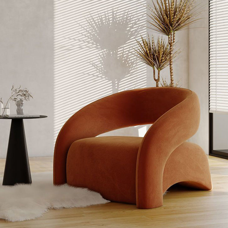 Modern Luxury Curved Square Leather Lambswool Fabric Wood Accent Chair Backrest Arm For Living Room Cuvalon