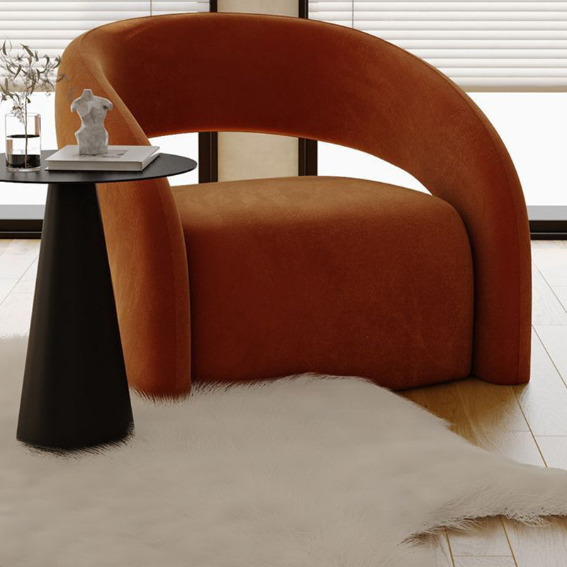 Modern Luxury Curved Square Leather Lambswool Fabric Wood Accent Chair Backrest Arm For Living Room Cuvalon