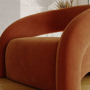 Modern Luxury Curved Square Leather Lambswool Fabric Wood Accent Chair Backrest Arm For Living Room Cuvalon