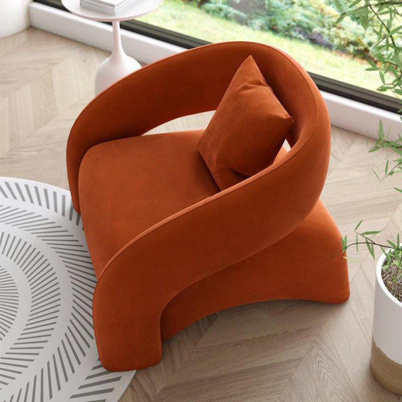 Modern Luxury Curved Square Leather Lambswool Fabric Wood Accent Chair Backrest Arm For Living Room Cuvalon