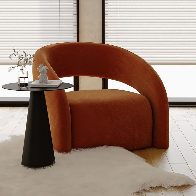Modern Luxury Curved Square Leather Lambswool Fabric Wood Accent Chair Backrest Arm For Living Room Cuvalon