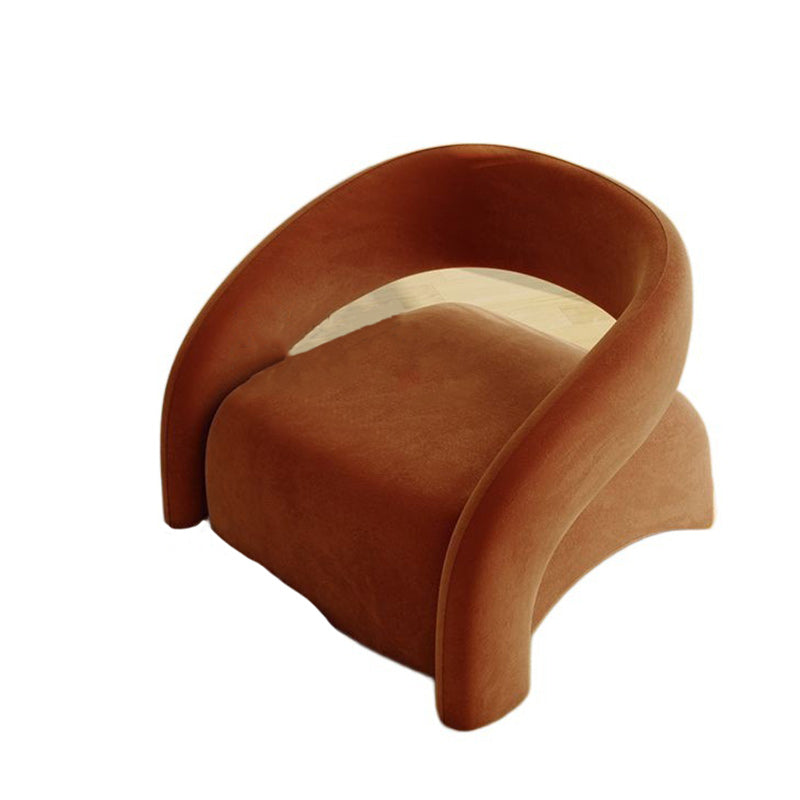 Modern Luxury Curved Square Leather Lambswool Fabric Wood Accent Chair Backrest Arm For Living Room Cuvalon