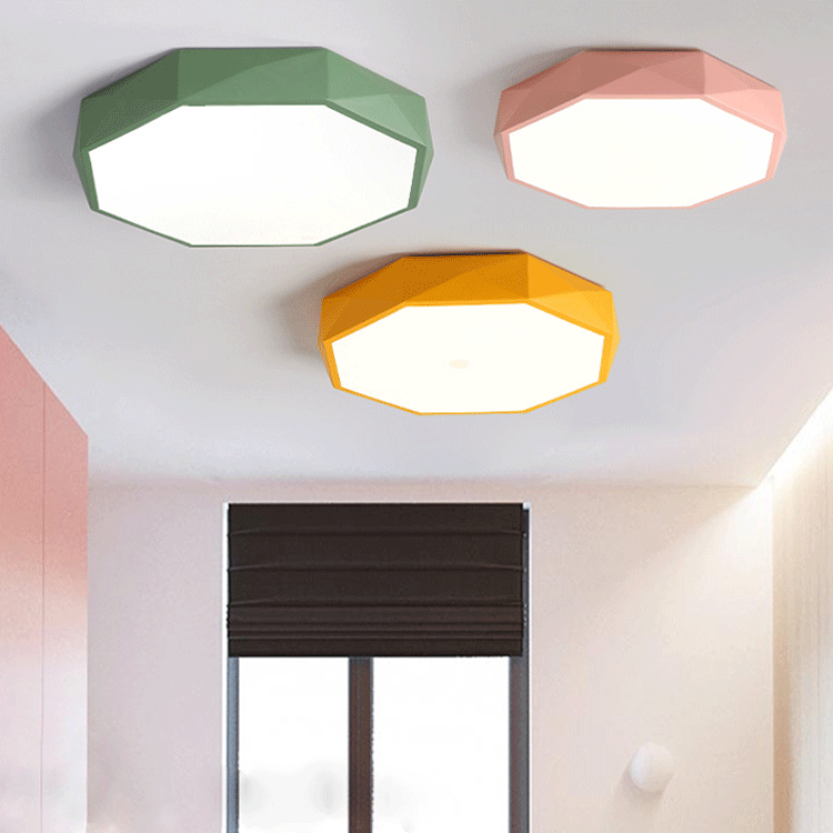 Nordic Macaron Diamond Geometry Iron Acrylic LED Flush Mount Ceiling Light Cuvalon