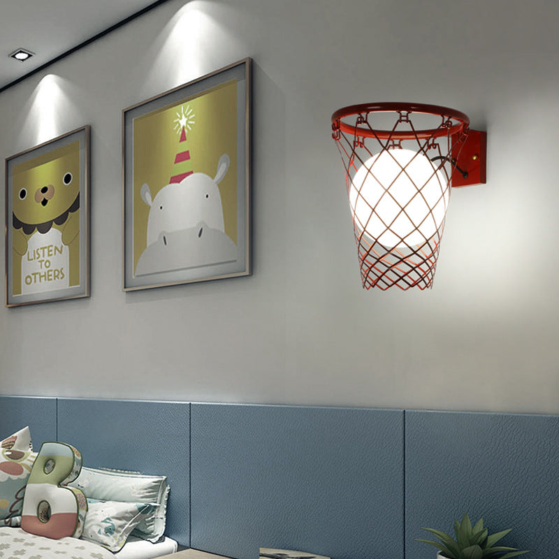 Modern Art Deco Kids Iron Glass Basketball Hoop 1-Light Wall Sconce Lamp For Bedroom Cuvalon