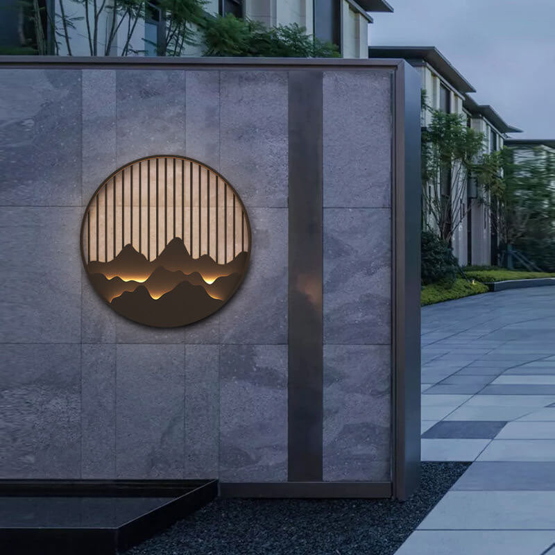 Chinese Modern Round Mountain Stainless Steel PC LED Waterproof Outdoor Wall Sconce Light Cuvalon