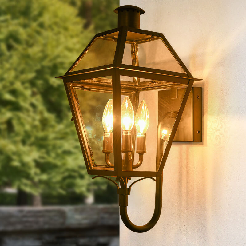 Industrial Waterproof Glass Lantern Iron 3-Light Outdoor Wall Sconce Lamp Cuvalon