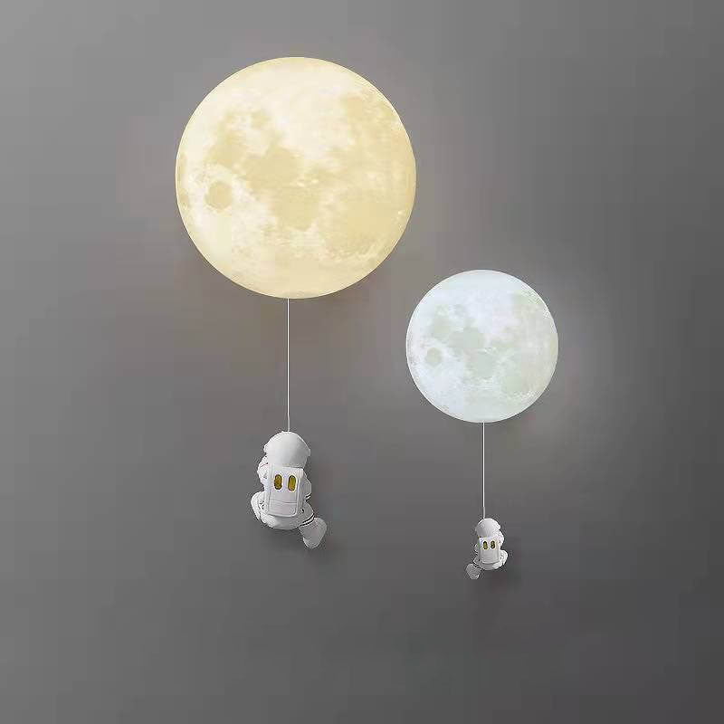 Contemporary Creative 3D Printed Moon Shade Resin Astronaut 1-Light Wall Sconce Lamp For Bedroom Cuvalon