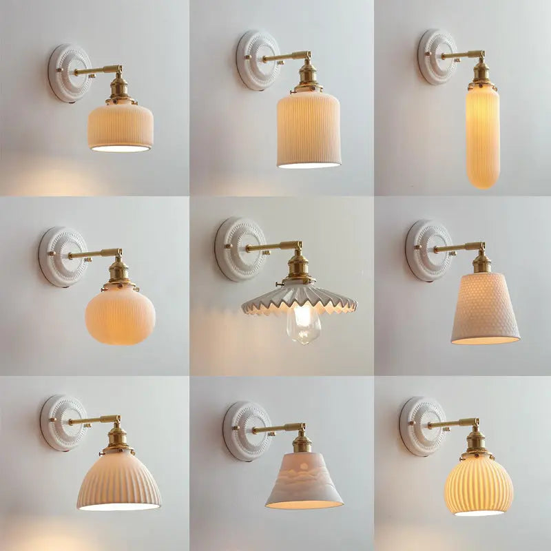 Traditional Vintage Round Ceramic Brass 1-Light Wall Sconce Lamp for Living Room Cuvalon