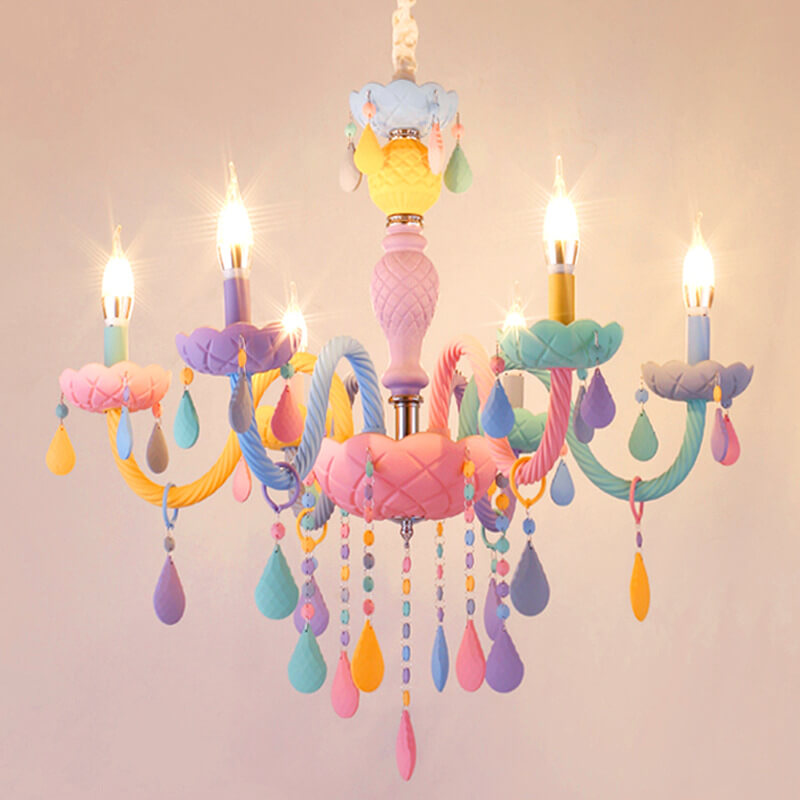Modern Children's Princess Macaroon Candelabra Crystal Glass 5/6/8/10/12/15 Light Chandelier Cuvalon