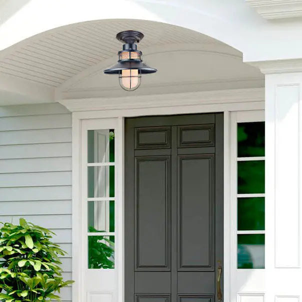 Outdoor Waterproof Iron Frosted Glass 1-Light Semi-Flush Mount Ceiling Light Cuvalon