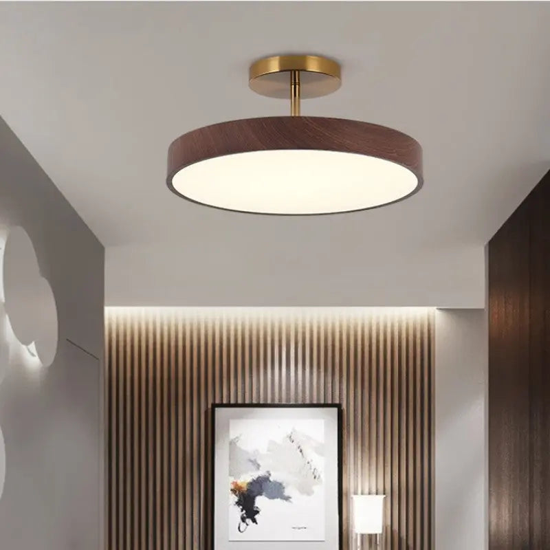 Japanese Wabi-sabi Minimalist Wood Grain Round LED Semi-Flush Mount Light Cuvalon