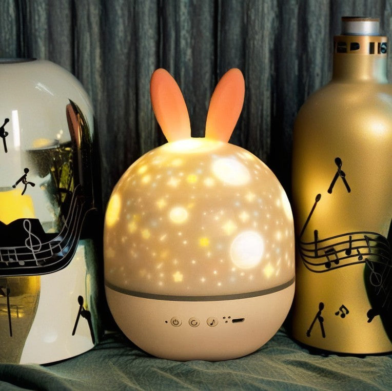 Contemporary Creative Kids Projectable Round Rabbit Deer ABS LED Table Lamp For Bedroom Cuvalon