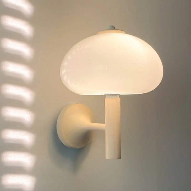 Nordic Vintage Milk White Glass Dome Mushroom 1-Light Wall Sconce Lamp Cuvalon