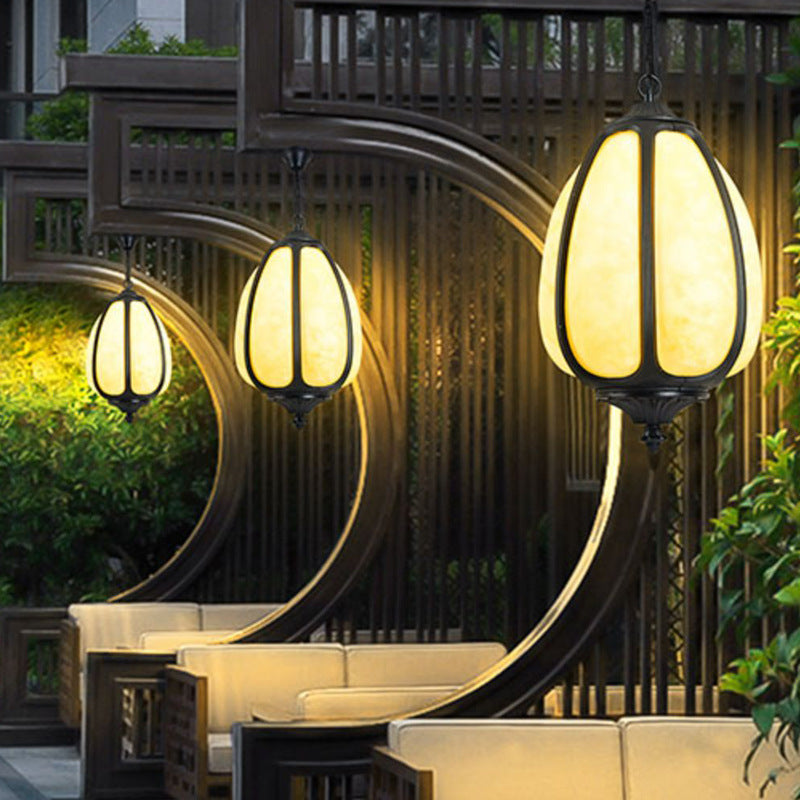 Modern Art Deco Cast Aluminum Oval Pumpkin 1-Light Pendant Light For Outdoor Patio Cuvalon