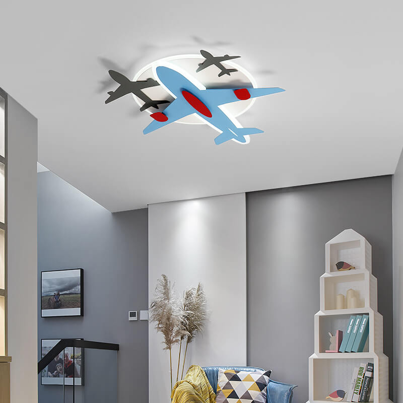 Modern Creative Aircraft Shape LED Cartoon Kids Flush Mount Ceiling Light Cuvalon