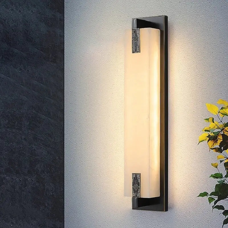 Modern Transitional Rectangular Copper Marble LED Outdoor Wall Sconce Lamp For Outdoor Patio Cuvalon