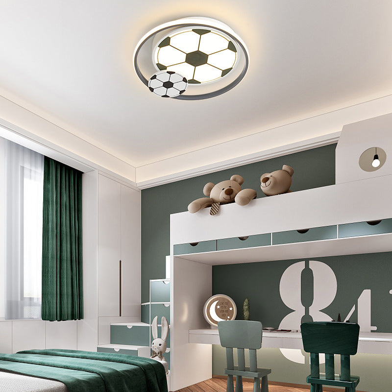 Contemporary Creative Cartoon Football Iron LED Kids Flush Mount Ceiling Light For Bedroom Cuvalon