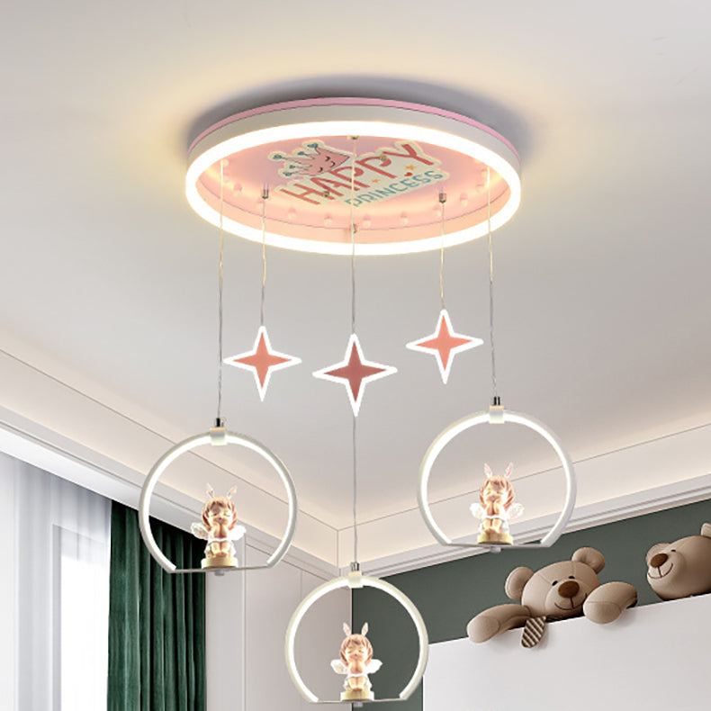 Contemporary Creative Cartoon Princess Elsa Acrylic Round Shade LED Flush Mount Ceiling Light For Bedroom Cuvalon