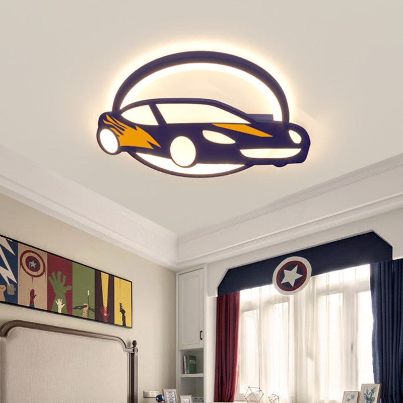 Contemporary Creative Iron Acrylic Cartoon Sports Car LED Kids Flush Mount Ceiling Light For Bedroom Cuvalon