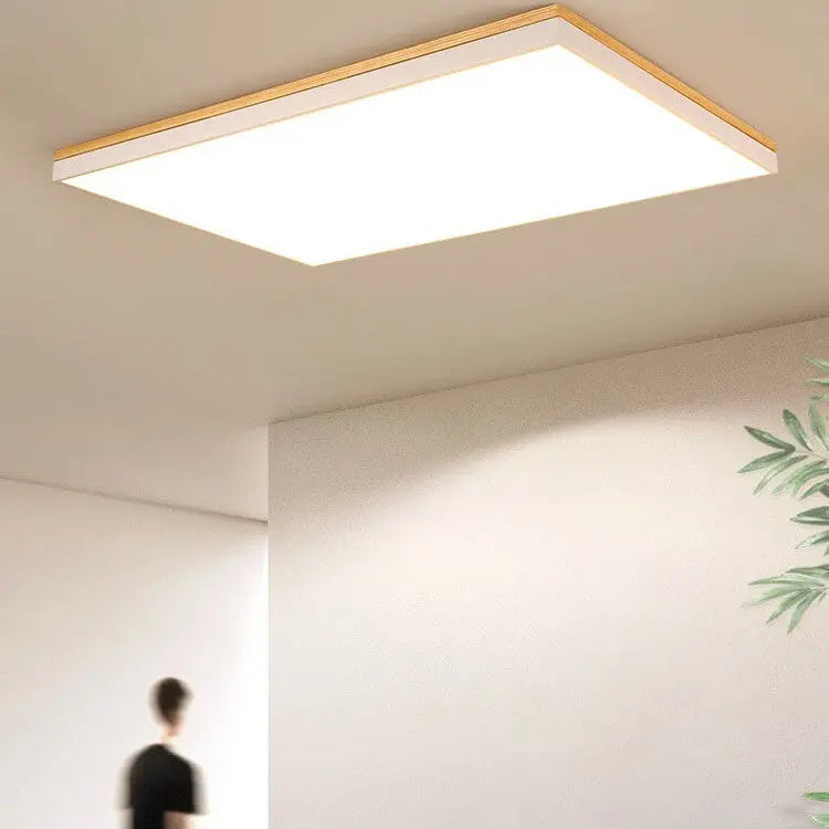 Modern Minimalist Solid Wood Acrylic Square Rectangle LED Flush Mount Ceiling Light for Living Room Cuvalon