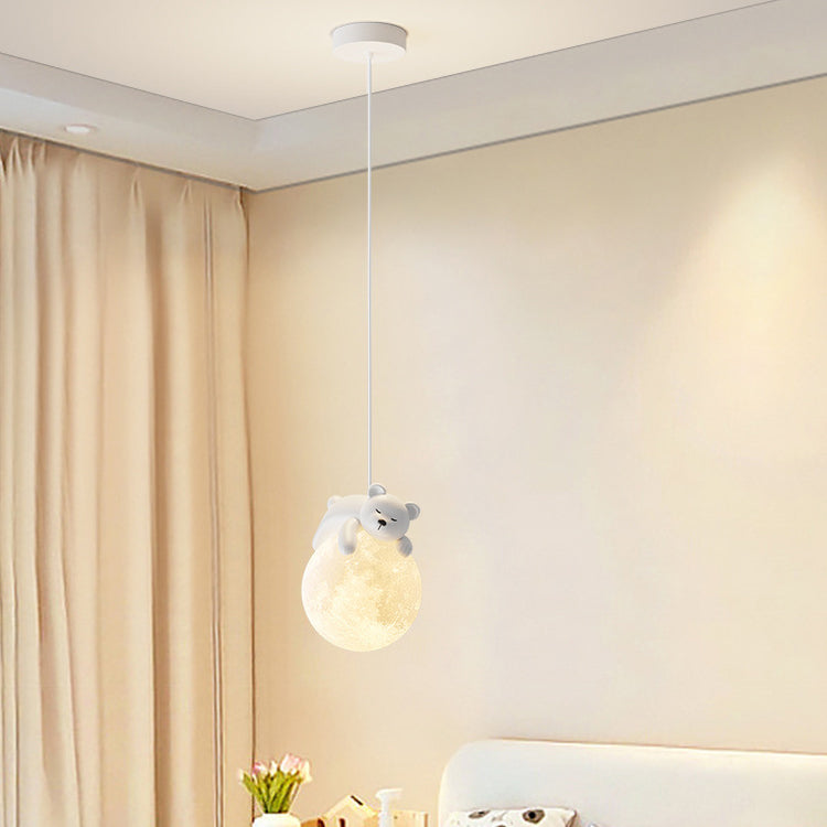 Contemporary Creative Resin Animal Rabbit Moon 1-Light Kids Pendant Light For Living Room Cuvalon