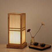 Japanese Minimalist Wooden Square Column 1-Light Table Lamp Cuvalon