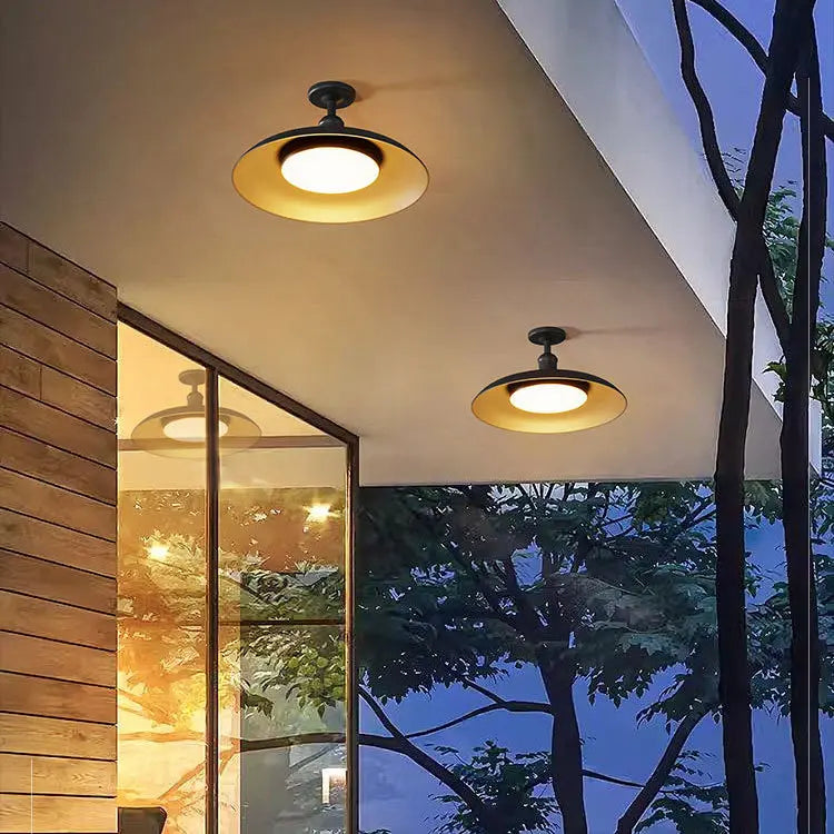 Contemporary Scandinavian Carbonized Steel Round Waterproof 1-Light Semi-Flush Mount Ceiling Light For Outdoor Patio Cuvalon
