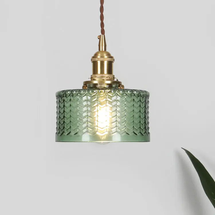 Japanese Vintage Brass Glass Round Jar 1-Light Pendant Light Cuvalon
