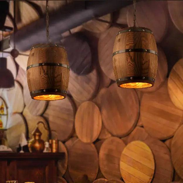 Vintage Wooden Wine Barrel 1-Light Single Barrel Pendant Light Cuvalon