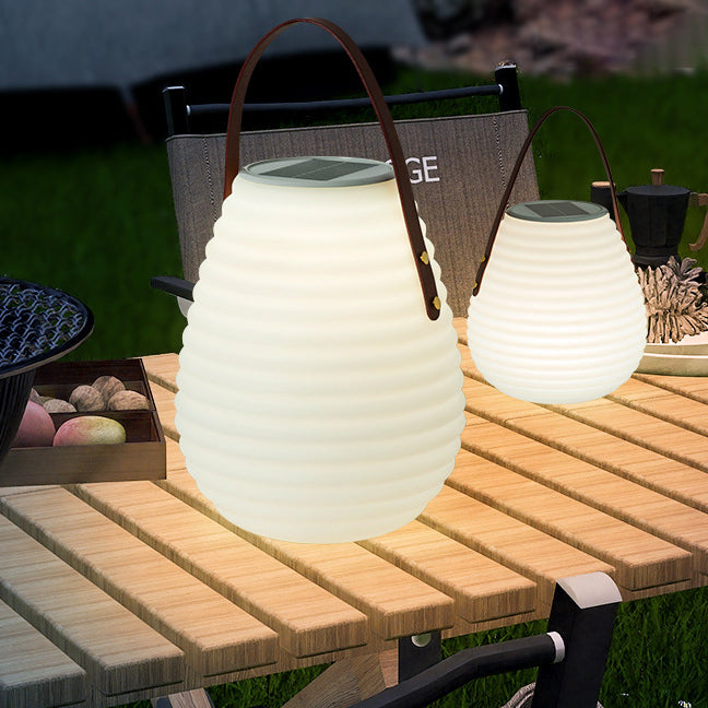 Modern Minimalist Solar Waterproof Leather PE Cylinder Striped Lantern Portable LED Landscape Lighting Outdoor Light For Outdoor Patio Cuvalon