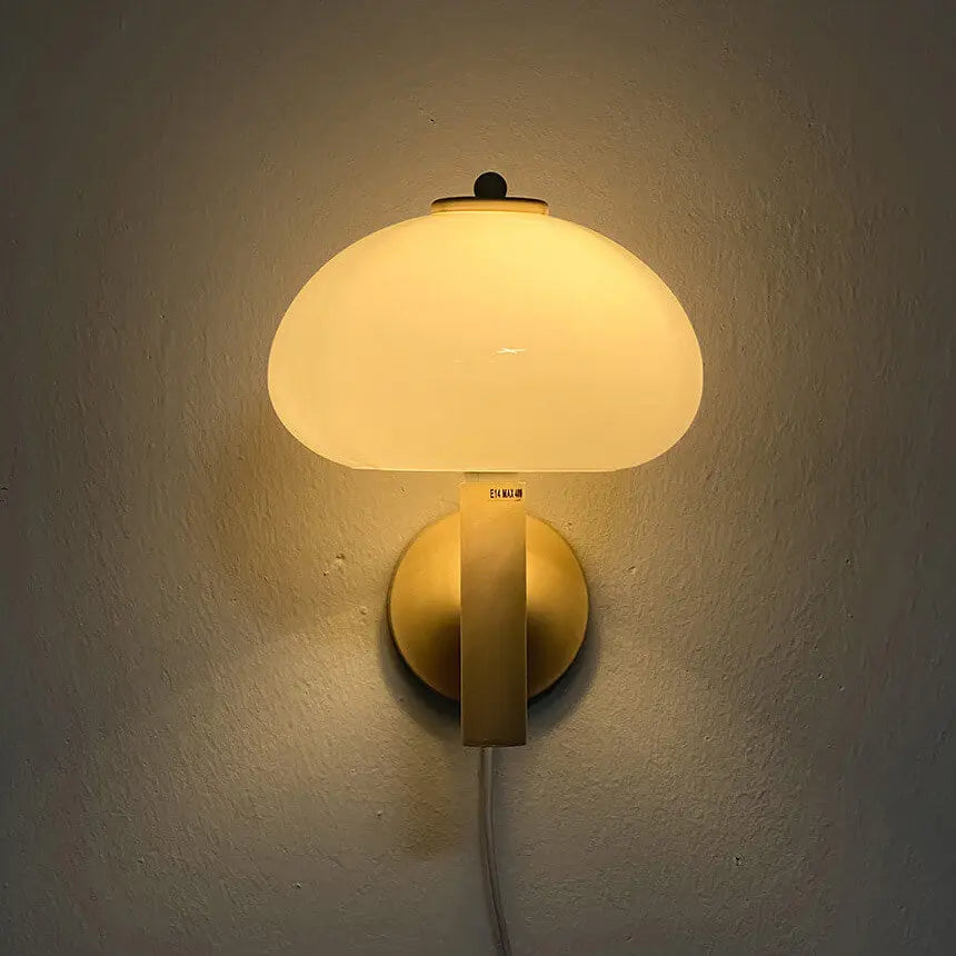 Nordic Vintage Milk White Glass Dome Mushroom 1-Light Wall Sconce Lamp Cuvalon
