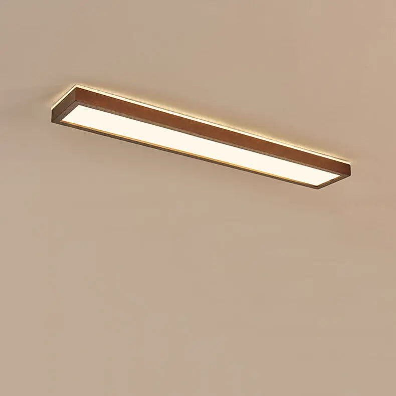 Japanese Minimalist Log Rectangular Walnut LED Flush Mount Ceiling Light Cuvalon