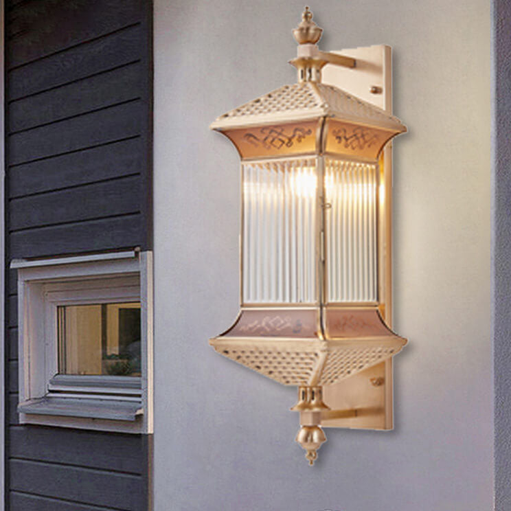 Contemporary Industrial Brass Finish Frame Glass Shade 1/3-Light Wall Sconce Lamp For Outdoor Patio Cuvalon