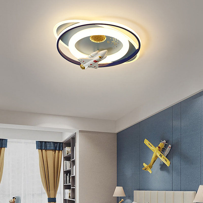 Modern Creative Kids Iron Cartoon Astronaut Rocket LED Flush Mount Ceiling Light Cuvalon