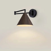 Nordic Minimalist Cone Swing Arm Wood Grain Iron 1-Light Wall Sconce Lamp Cuvalon