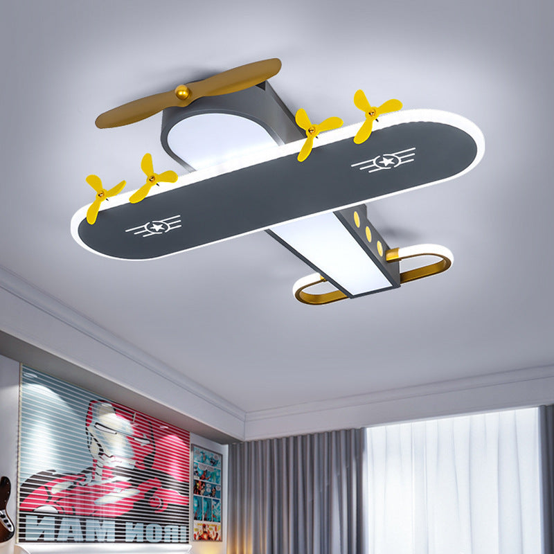 Contemporary Creative Kids Airplane Iron LED Flush Mount Ceiling Light For Bedroom Cuvalon
