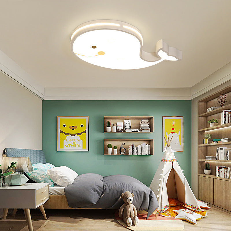 Contemporary Creative Cartoon Whale Acrylic LED Kids Flush Mount Ceiling Light For Bedroom Cuvalon