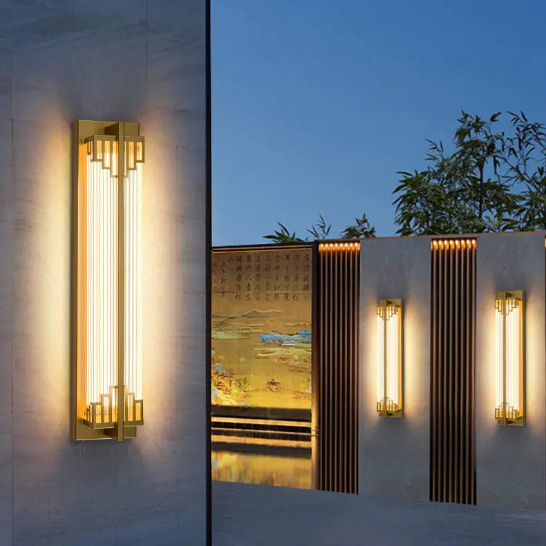 Traditional Chinese Waterproof Rectangular Stainless Steel Glass LED Wall Sconce Lamp For Outdoor Patio Cuvalon