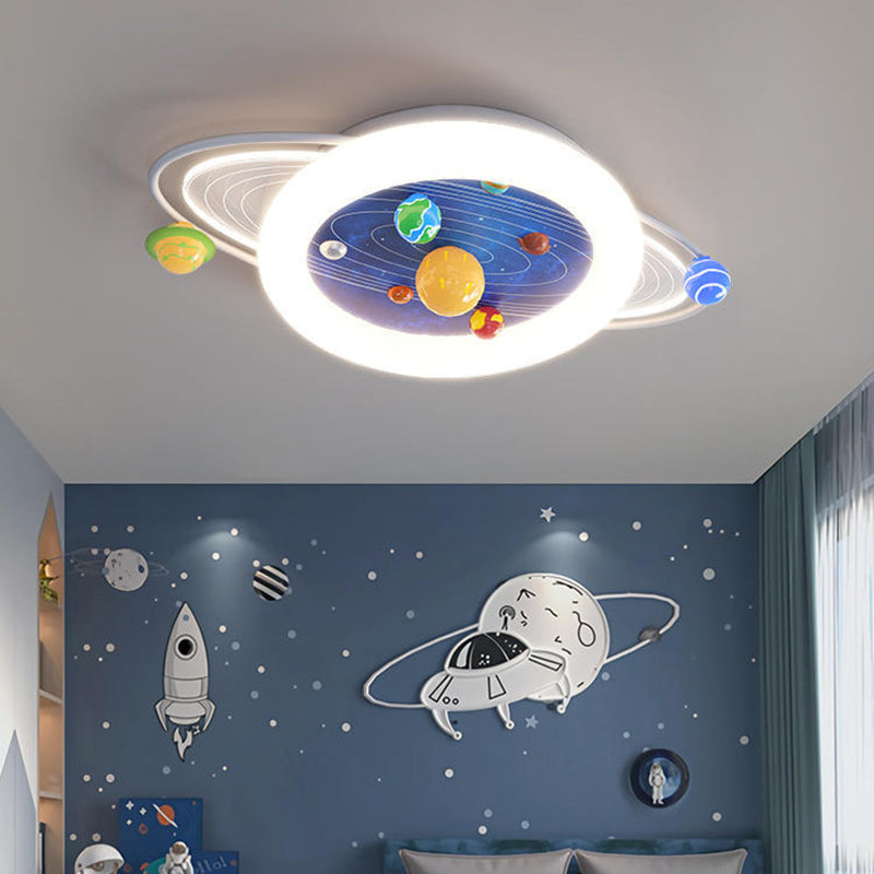 Modern Minimalist Children Round Planet Iron Resin Acrylic LED Flush Mount Ceiling Light For Bedroom Cuvalon
