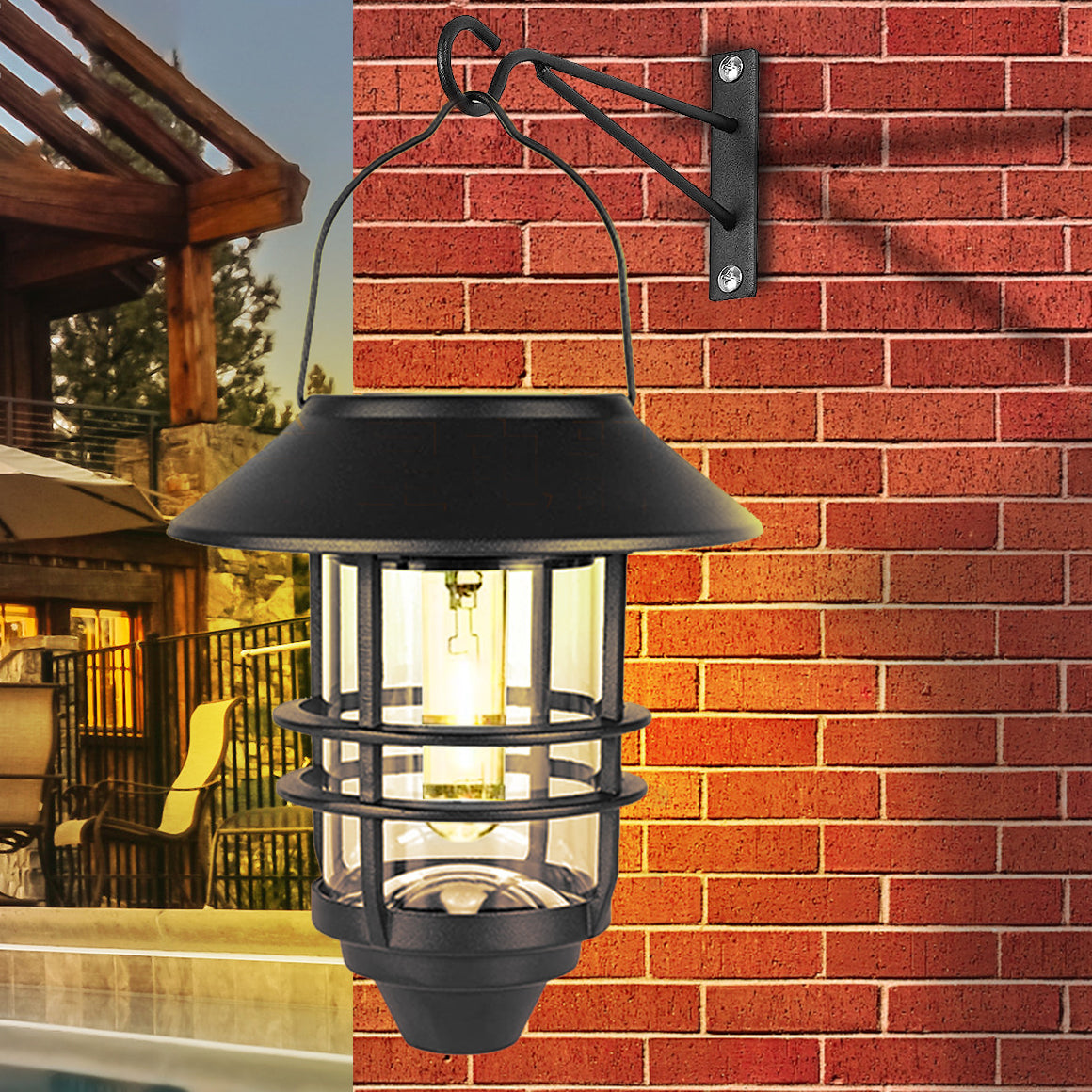 Contemporary Retro Solar Waterproof Aluminum Glass Lantern Cylinder 1-Light Hanging Wall Sconce Lamp For Outdoor Patio Cuvalon