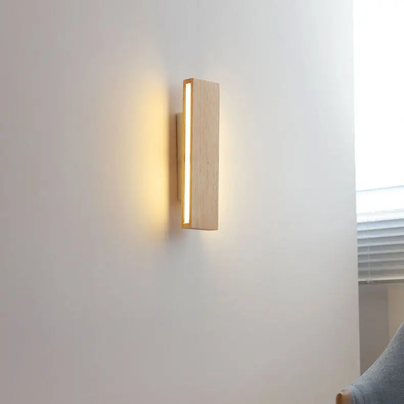 Japanese Minimalist Log Rectangular Flat Rotatable LED Wall Sconce Lamp Cuvalon
