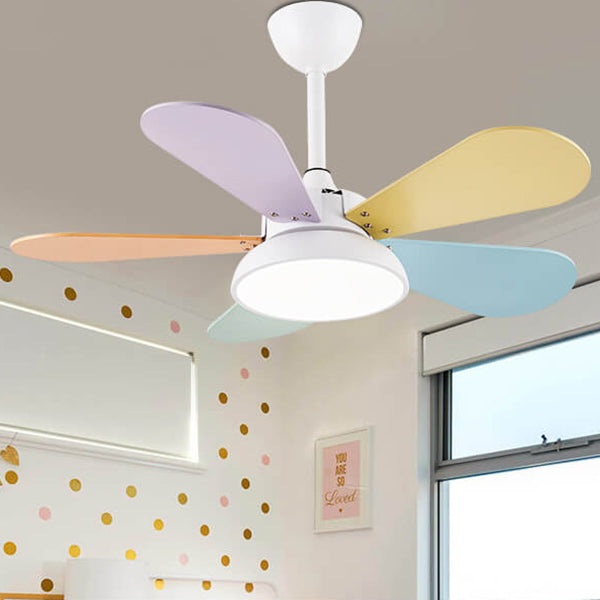 Simple Colorful Round Fan Leaf Kids Downrods Ceiling Fan Light Cuvalon