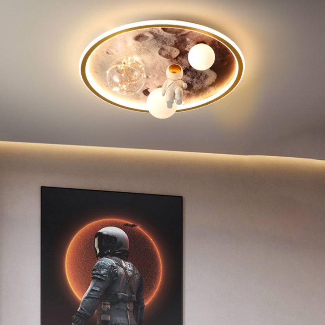 Children Creative Cartoon Astronaut Moon Acrylic LED Kids Flush Mount Ceiling Light Cuvalon