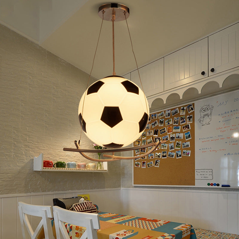 Cartoon Creative Soccer Glass Iron 1-Light Kids Pendant Light Cuvalon