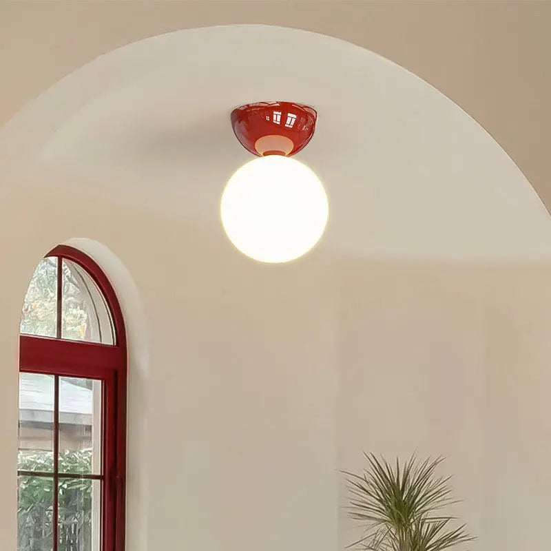 Contemporary Scandinavian Iron Spherical Glass Shade 1-Light Semi-Flush Mount Ceiling Light For Hallway Cuvalon