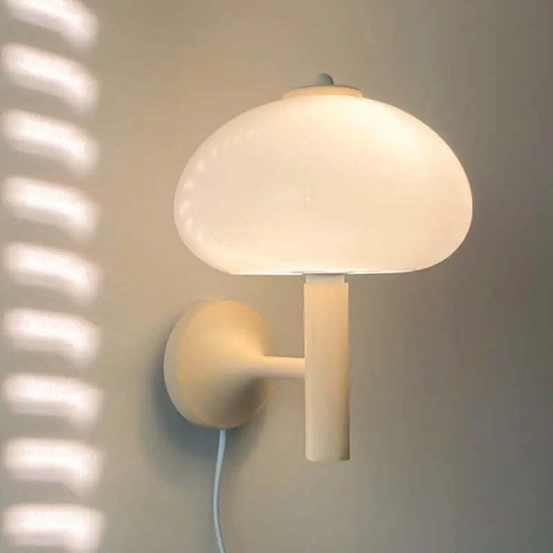 Nordic Vintage Milk White Glass Dome Mushroom 1-Light Wall Sconce Lamp Cuvalon