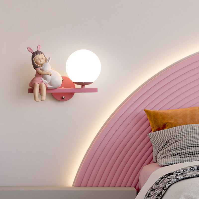 Contemporary Creative Kids Girls Unicorn Orb Resin Iron Glass 1-Light Wall Sconce Lamp For Bedroom Cuvalon