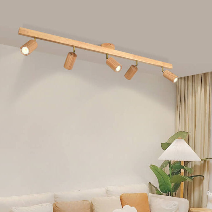 Japanese Minimalist Wooden Track Lighting LED 2/3/4/5 Light Semi-Flush Mount Ceiling Light Cuvalon