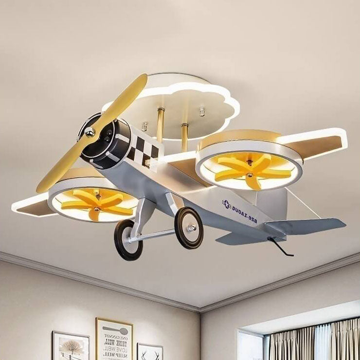 Creative Cartoon Airplane Iron Acrylic LED Kids Semi-Flush Mount Ceiling Light Cuvalon