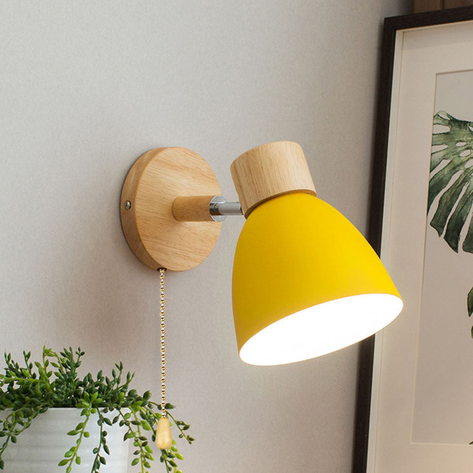 Modern Minimalist Solid Color Macaron Iron Wood 1-Light Wall Sconce Lamp Cuvalon